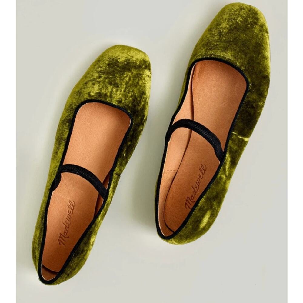 Madewell 'Greta Ballet Flat' in Green ' Desert Olive' Velvet | Women's US 9